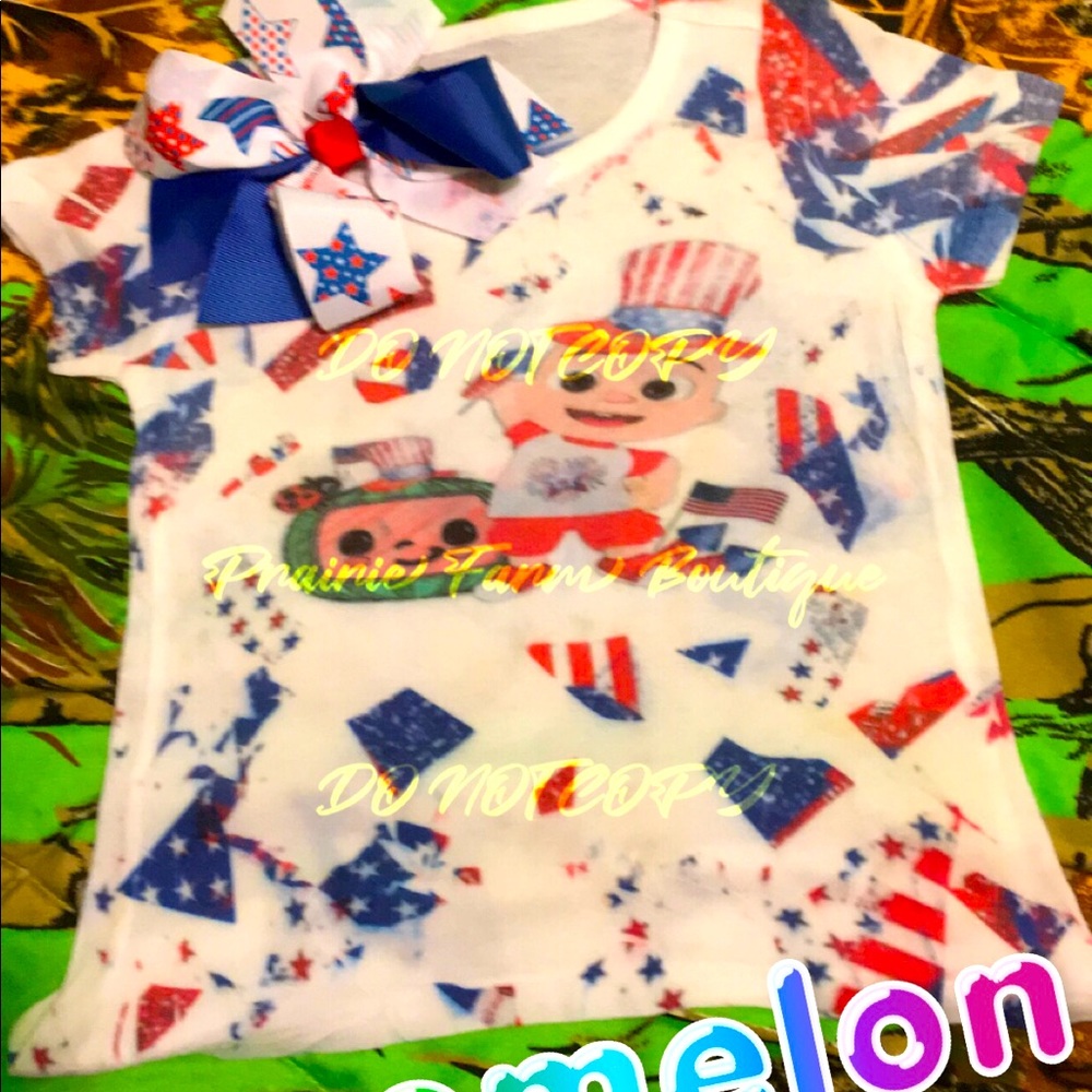 Cocomelon Patriotic Shirt & Matching Bow